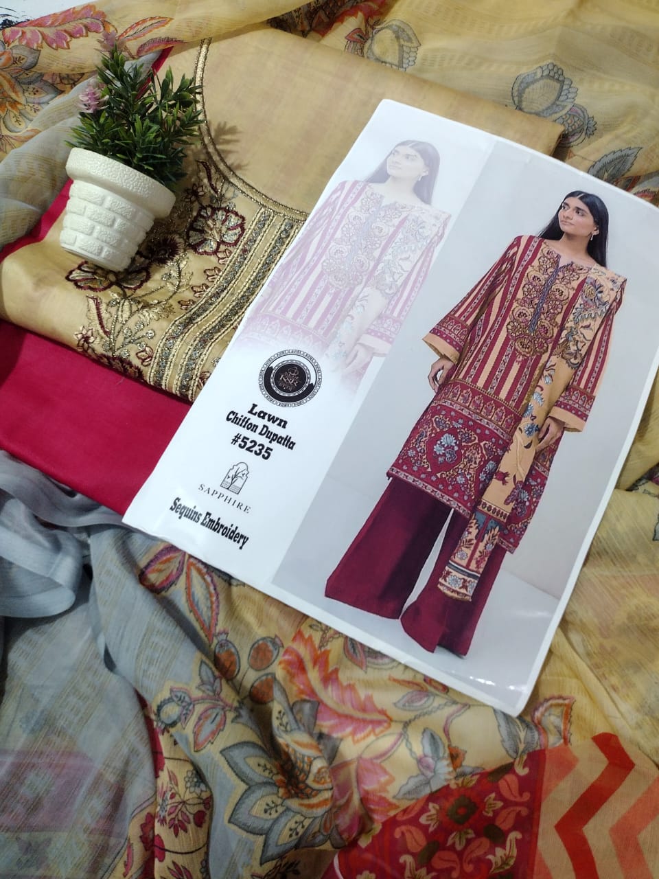 AIRJET LAWN EMBROIDED SUIT WITH CHIFFOON DUPATTA