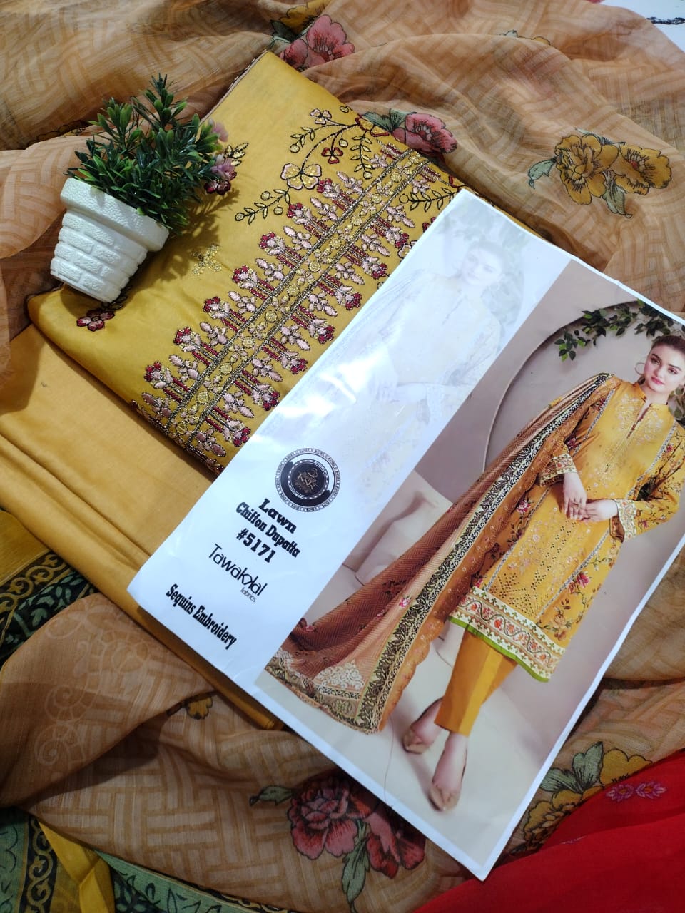 AIRJET LAWN EMBROIDED SUIT WITH CHIFFOON DUPATTA
