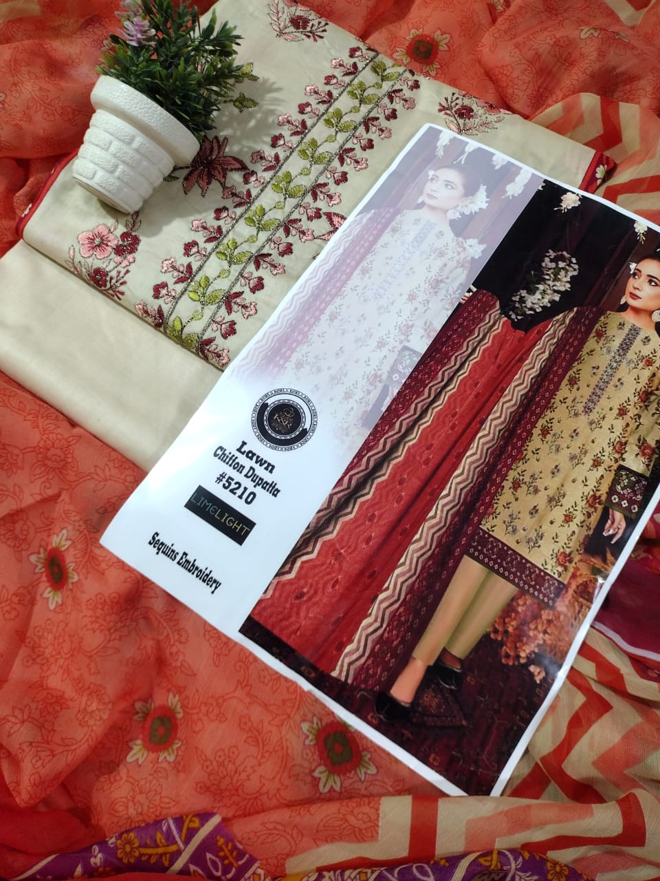 AIRJET LAWN EMBROIDED SUIT WITH CHIFFOON DUPATTA