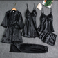 Flourish 5-Piece Silk Satin Nightwear Set Cami Top, Pajama, Robe, Nightgown & Lace Nighty Women's Sleepwear"