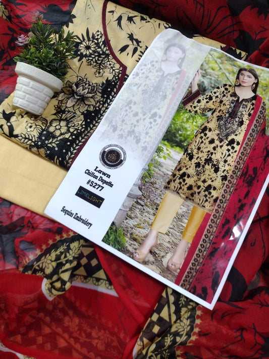 AIRJET LAWN EMBROIDED SUIT WITH CHIFFOON DUPATTA
