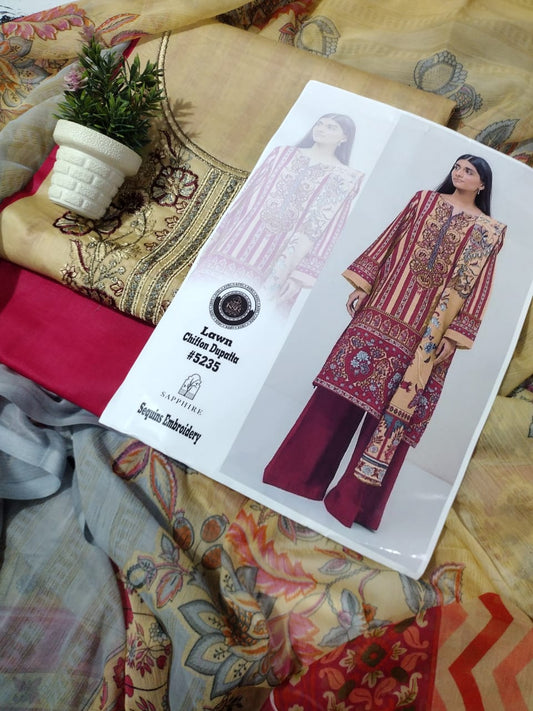 AIRJET LAWN EMBROIDED SUIT WITH CHIFFOON DUPATTA