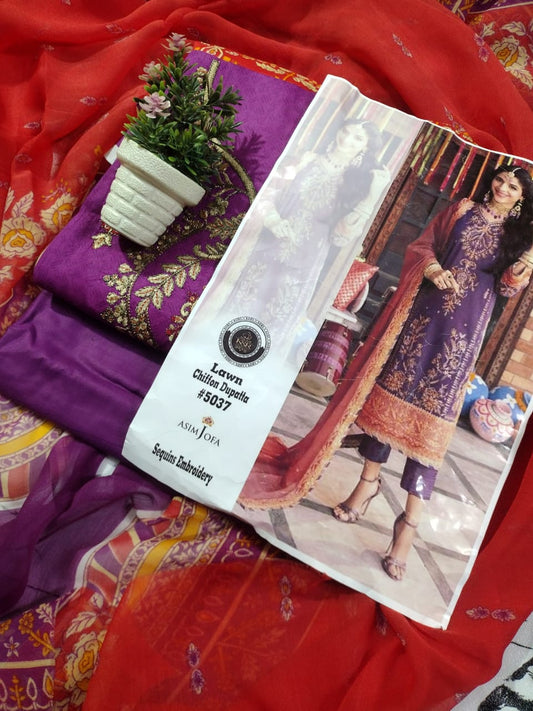 AIRJET LAWN EMBROIDED SUIT WITH CHIFFOON DUPATTA